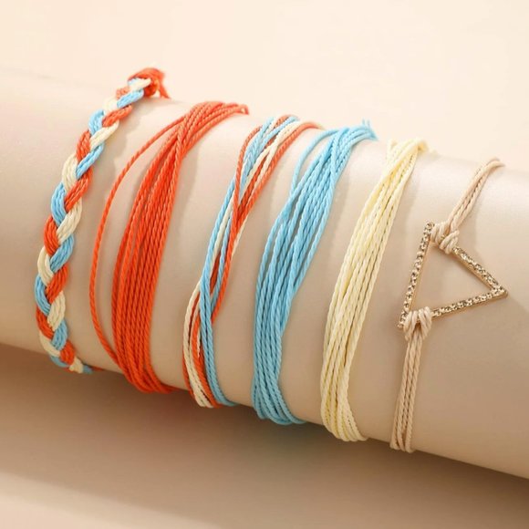 NEW 6pcs Adjustable Friendship Strand Bracelet Set - Picture 2 of 4
